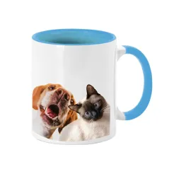 Taza cerámica azul personalizada con tu foto o diseño. Descuentos automáticos.