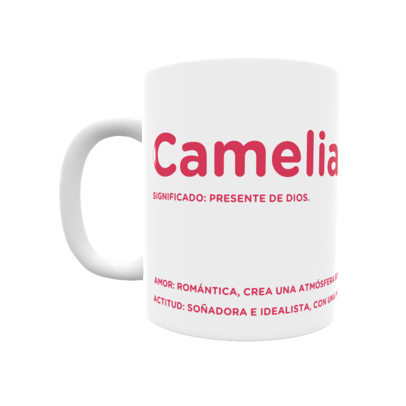 Taza con el significado del nombre Camelia.