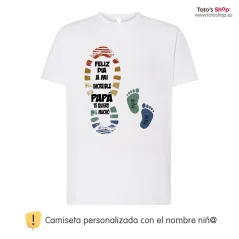 Camiseta personalizada día del padre ✨ Huella de pie y el nombre de 2 niño/as. ¡Personaliza con 💡 nombre!