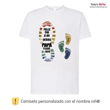 Camiseta personalizada día del padre ✨ Huella de pie y el nombre de 3 niño/as. ¡Personaliza con 💡 nombre!