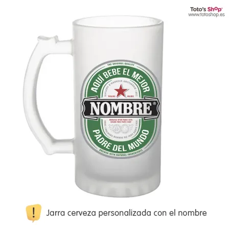 Jarra cerveza personalizada día del padre ✨ Heineken - Mejor papá. ¡Personaliza con 💡 nombre!