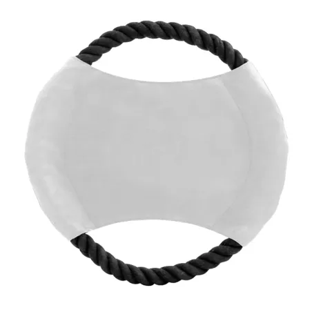 Frisbee de tela personalizado para mascotas con aro de cuerda de algodón negro. Personalízalo con nombre, foto o logotipo