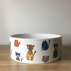Comedero de cerámica blanca personalizado para mascotas con impresión a todo color. añade nombre, foto, dibujo o logotipo