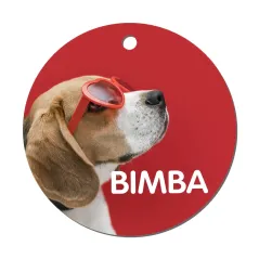 Chapa redonda 2 caras personalizadas para mascotas | Con nombre, teléfono y foto