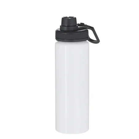 Bidón de aluminio blanco de 800 ml, personalizable a todo color con fotos, nombre o logo. Libre de BPA y con cierre seguro