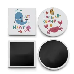 Imán cerámico cuadrado de 7,5 cm con acabado brillante y personalización a todo color con fotos, diseños, etc