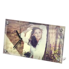 Portafotos de vidrio personalizado con reloj. Perfectos para personalizar con fotos, diseños o frases.