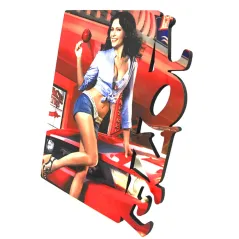 Portafotos en madera personalizable con fotos forma love, diseños, logotipos o textos a todo color en alta definición.