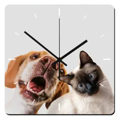 Portafotos en madera con reloj para pared personalizable con fotos, diseños, logotipos o textos a todo color.