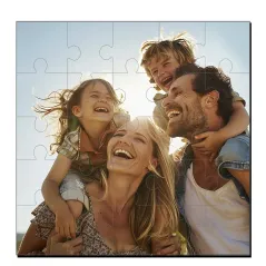 Puzzle portafotos en madera personalizable con fotos, diseños, logotipos o textos a todo color. 25 piezas