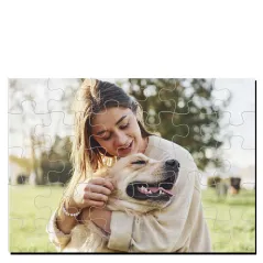 Puzzle portafotos en madera personalizable con fotos, diseños, logotipos o textos a todo color. 30 piezas