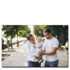 Puzzle portafotos en madera personalizable con fotos, diseños, logotipos o textos a todo color. 96 piezas