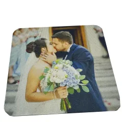 Posavaso cuadrado poliéster flexible | Personalizable con fotos diseños a todo color. Regalo de bodas, comuniones.