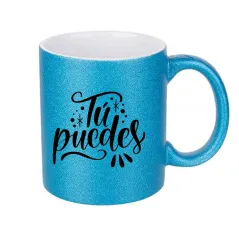 Tazas personalizada glitter purpurina azul. Perfectas para personalizar con diseños o frases. Descuentos automáticos.